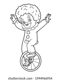 Coloring book for children, Clown boy rides a unicycle