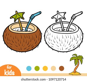 Coloring book for children, Coconut cocktail with straw