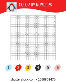 Coloring book for children. Color by number. Vector illustration of a cartoon penguin.