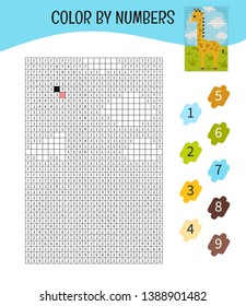 Coloring book for children. Color by number. Vector illustration of a cartoon giraffe.