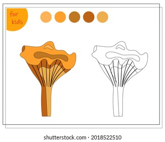 coloring book for children, color the chanterelle mushroom by colors. vector isolated on a white background.
