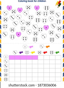  Coloring book for children. Color and count the hearts. Mark the number of hearts in the table with the same color