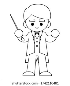 Coloring book for children, The conductor of orchestra and stick