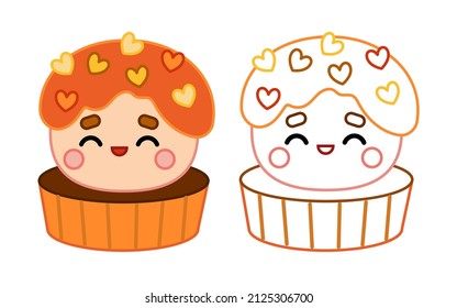 Coloring book for children, Cupcake with a cute face