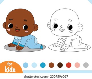 Coloring book for children, Cute baby boy crawling and smiling