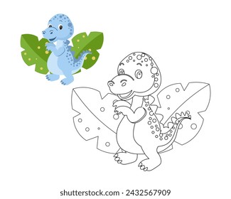 Coloring book for children, cute baby dinosaur. Illustration and sketch, vector