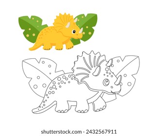 Coloring book for children, cute baby dinosaur. Illustration and sketch, vector