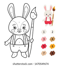 Coloring book for children. Cute cartoon rabbit with brush.
