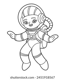 Coloring book for children, Cute cartoon asian girl astronaut
