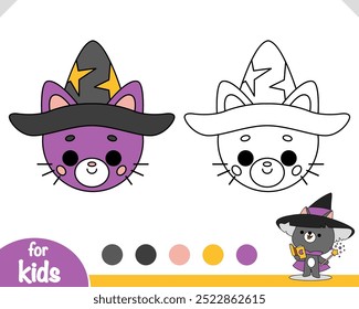 Coloring book for children, Cute cat with wizard hat