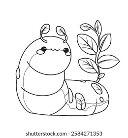 coloring book for children. cute caterpillar. character in kawaii style, vector illustration