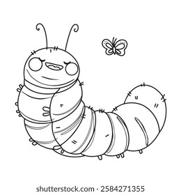 coloring book for children. cute caterpillar. character in kawaii style, vector illustration