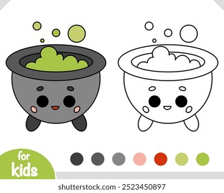 Coloring book for children, Cute character cauldron with potion