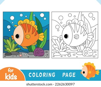 Coloring book for children, Cute fish and undersea background