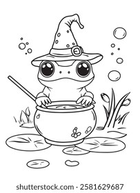 coloring book for children. cute halloween illustration, linear black and white drawing