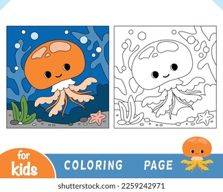 Coloring book for children, Cute jellyfish and undersea background