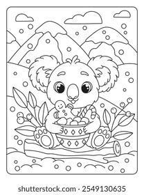 Malbuch für Kinder. Netter Koala. Weihnachten, Vektorgrafik.