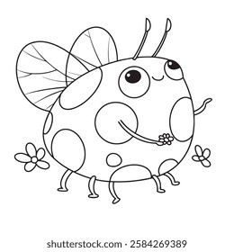 coloring book for children. cute ladybug. character in kawaii style, vector illustration