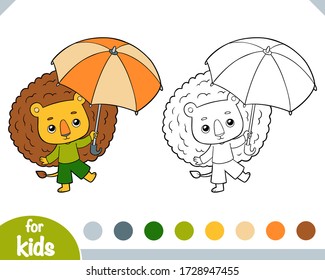 Coloring book for children, Cute lion and umbrella