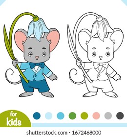 Coloring book for children, Cute little mouse and bell flower