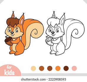 Coloring book for children, Cute squirrel and acorn