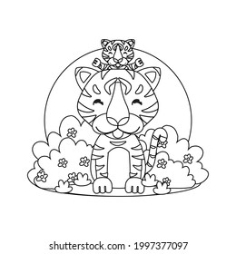 Coloring book for children, cute Tiger cartoon.