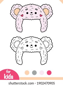 Coloring book for children, cute winter hat with a bear face