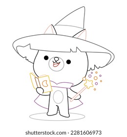 Coloring book for children, Cute wizard cat with magic wand