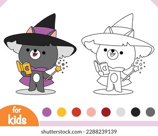 Coloring book for children, Cute wizard cat with magic wand