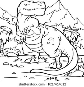 Coloring book for children with a dinosaur hand-painted in cartoon style