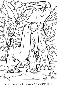 Coloring book for children with a dinosaur hand-painted in cartoon style