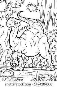 Coloring book for children with a dinosaur hand-painted in cartoon style