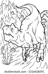 Coloring book for children with a dinosaur hand-painted in cartoon style