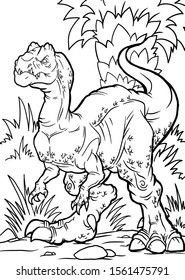 Coloring book for children with a dinosaur hand-painted in cartoon style