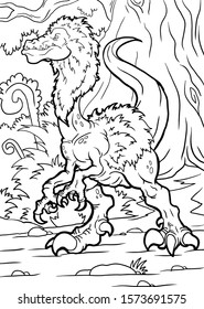 Coloring book for children with a dinosaur hand-painted in cartoon style