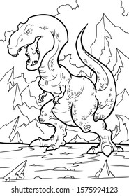 Coloring book for children with a dinosaur hand-painted in cartoon style