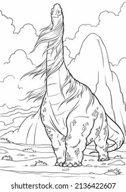 

Coloring book for children with a dinosaur hand-painted in cartoon style