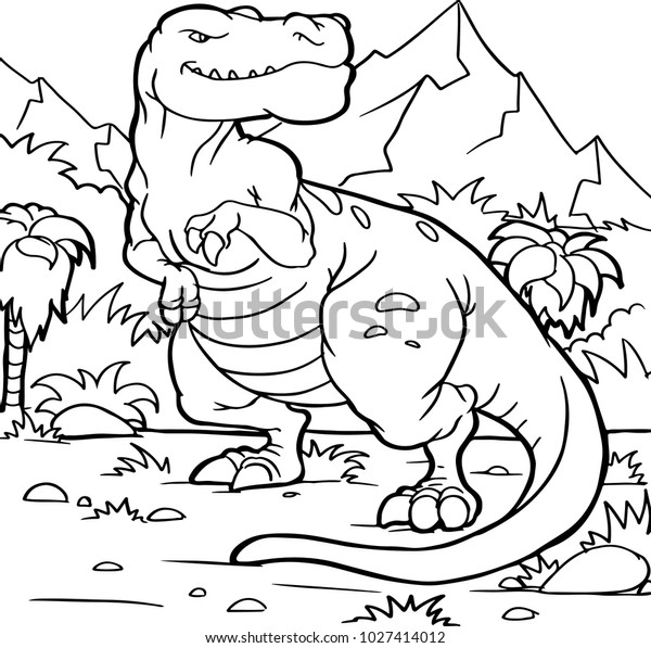 Coloring Book Children Dinosaur Handpainted Cartoon Stock Vector