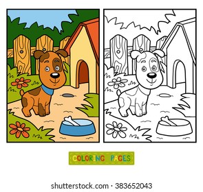 Libro de coloración para niños (perro y fondo)