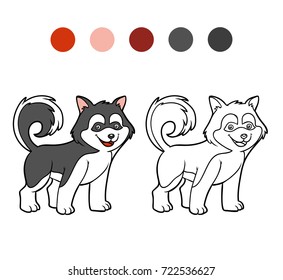 Coloring book for children, Dog breeds: Husky