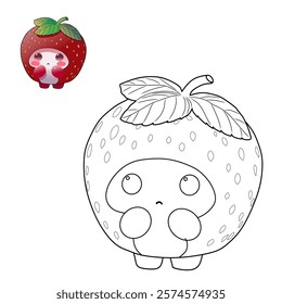 Coloring book for children (doodle strawberry). Coloring book, education game for children.