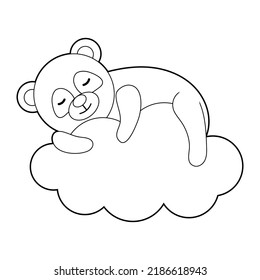 Coloring book for children. Draw a cute cartoon panda sleeping in the clouds based on the drawing. Vector isolated on a white background.