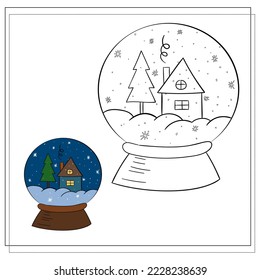 Coloring book for children. Draw a snow globe based on the drawing. Vector illustration.