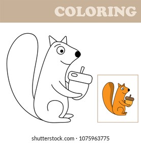 Coloring book for children. Drawing kids activity. Children activity page. Squirrel