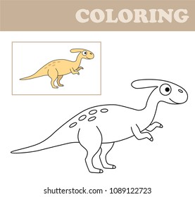 Coloring book for children. Drawing kids activity. Children activity page. Extinct animal. Dinosaur Parasaurolophus.