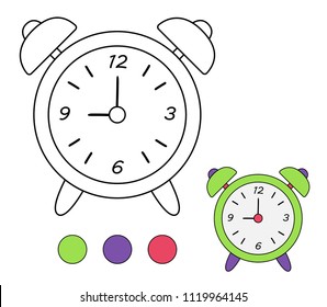 Coloring book for children. Drawing kids activity. Children activity page. Clock