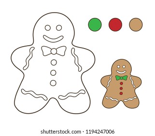 Coloring book for children. Drawing kids activity. Gingerbread men.