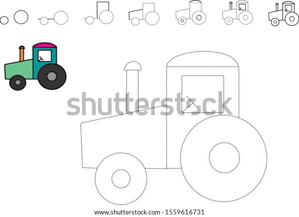 Coloring book for children. Drawing tutorial. How\
to draw a car. Tractor to be traced. Vector trace game. Dot to dot\
educational game for\
kids.\
