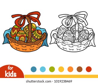 Coloring book for children, Easter basket with colored eggs