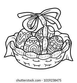 Coloring book for children, Easter basket with colored eggs
